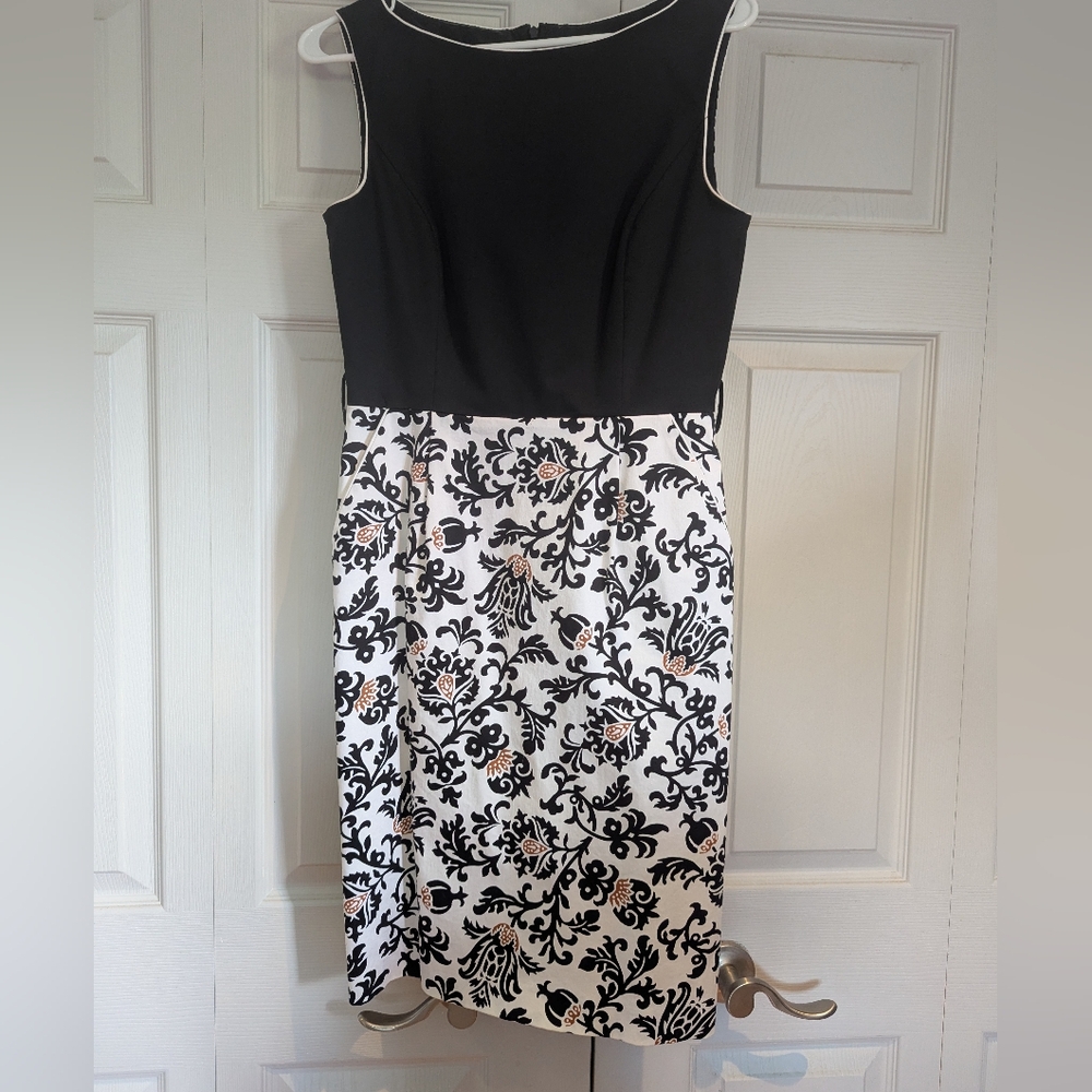 Tahari Elegant Black and White Floral Dress